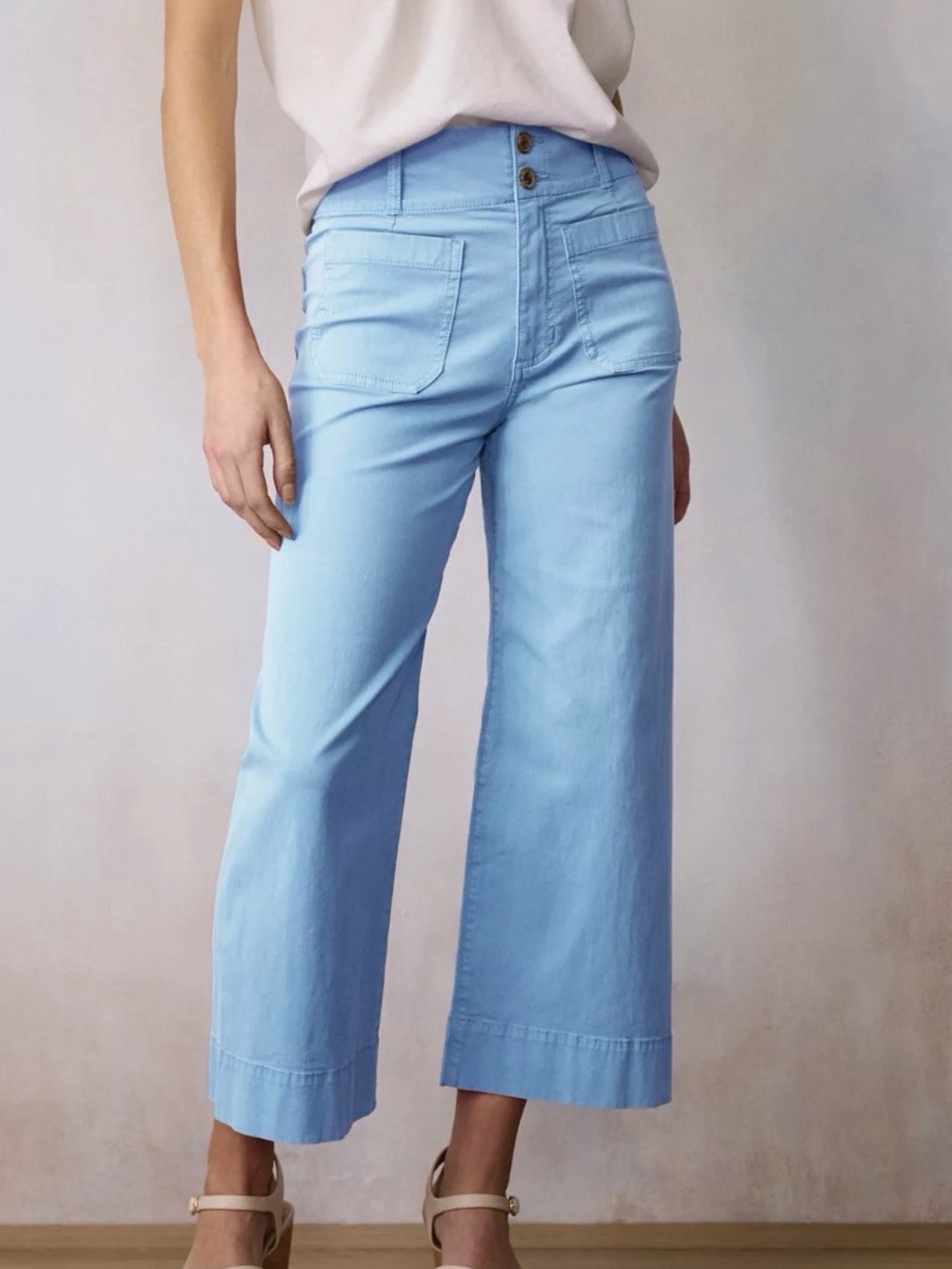 LC Lauren Conrad Light Blue High-Rise Wide-Leg cropped pants. - Picture 9 of 9